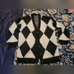 Black/white checkerboard cardigan